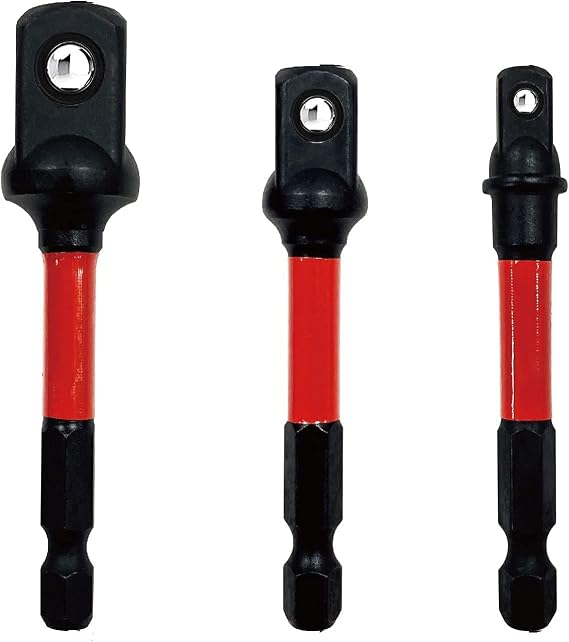BIG RED BHT-03ITSA01R Torin 3-Piece 1/4, 3/8", and 1/2" Drive Impact Rated Torsion Socket Adaptor Set, 1/4" Hex Shank