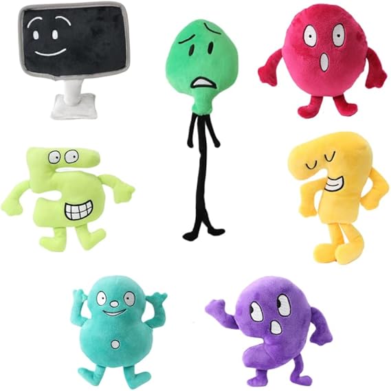 7PCS Anime Bfdi Soft Figure Dolls Evil Leaf/Green grass/Numbers/Cake/Stone Pillow Cartoon Character Stuffed Throw Cushion Home Decoration Ornaments Anime Merch 15cm-30cm