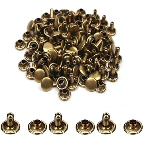 200Sets Leather Rivets,Bronze Metal Double Cap Rivets Snaps Studs for Clothes Shoes Handbag Belts Crafting Repairs,8MMx10MM