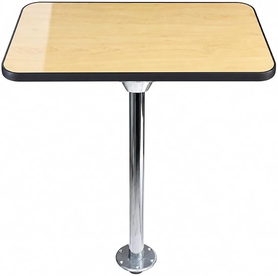 SVAGO Caravan Table Leg Kit Floor Mounted Island System – Campervan Motorhome Pedestal Leg with Top, RV Boat Furniture Set 700mm Chrome (Maple Top + Black Trim)