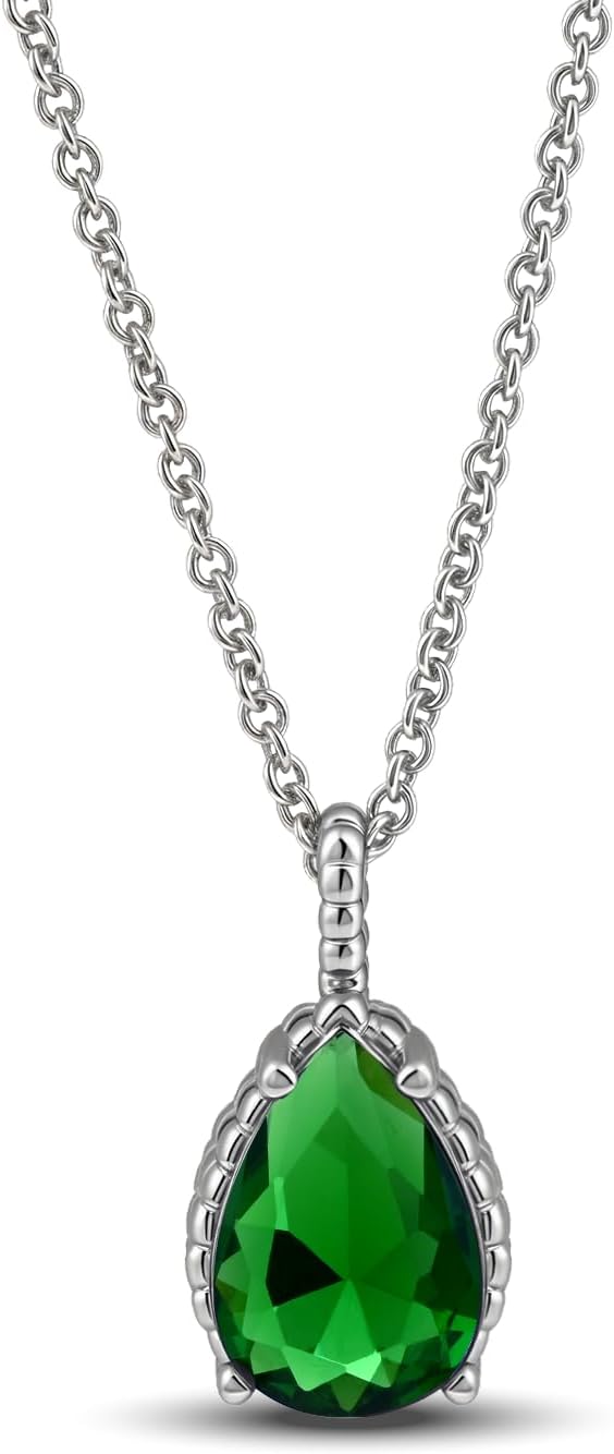 Sterling Silver Teardrop Birthstone Pendant Necklace, Birthstone, 43 cm Chain, Green & Blue