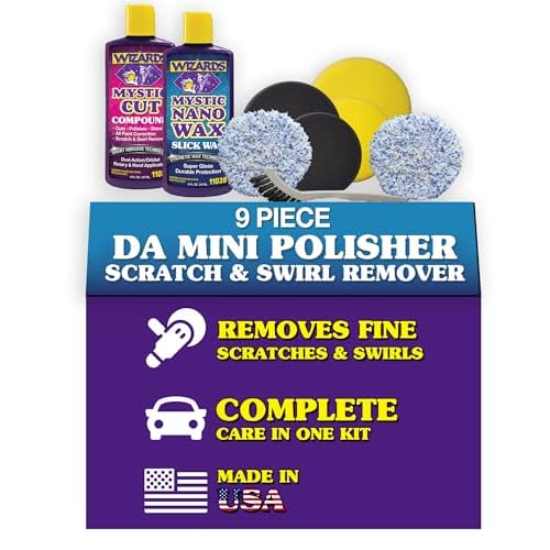 Wizards Buffing Kits DA Mini Polisher Scratch and Swirl Remover Tool Set - 9 Piece Car Buffers and Polishers Kit