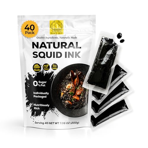 5g x 40 Pack Black Hut Squid Ink, Food Coloring Tinta Calamari for Rice Noodles Pasta Spaghetti Risotto, Cuttlefish Ink for Baking mix, Halal Certificate, Contains Molluscs, 7.06 oz  200 g