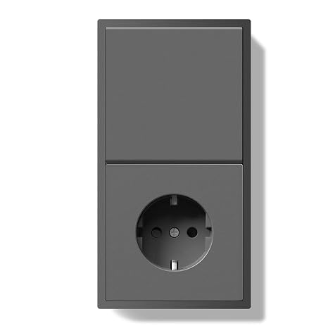 BSEED Light Switch with Socket Single 1-Way Flush-Mounted Modern Wall Switch Schuko Socket with PC Frame Light Switch with Cable Clips and Claws Grey