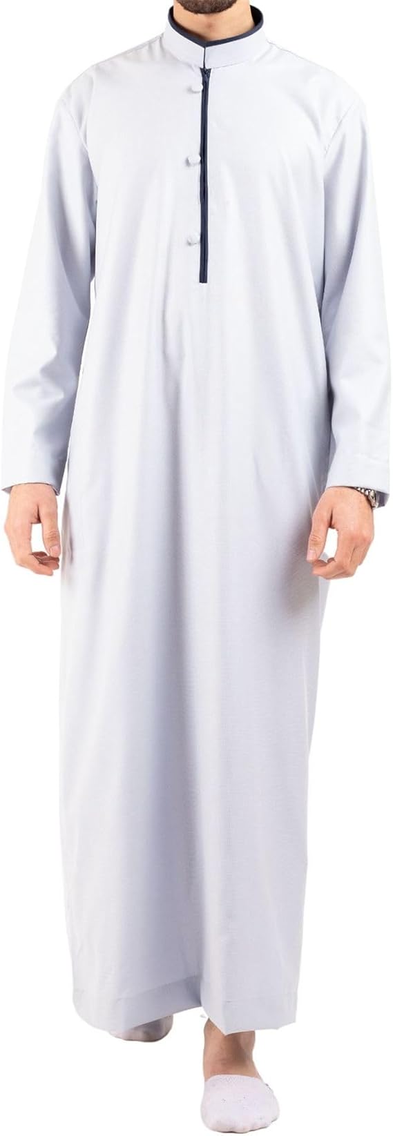 Men's Thobe Jubba Islamic Clothing Muslim Kaftan Emirati Omani Stand Collar