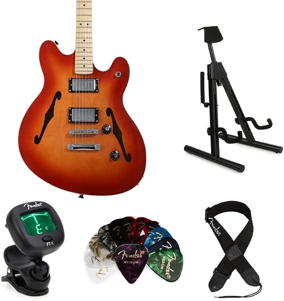 Squier Affinity Series Starcaster Deluxe Semi-hollowbody Electric Guitar Essentials Bundle - Sienna Sunburst