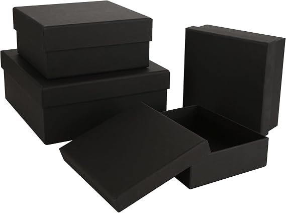ASelected 4Pcs Black Gift Box Gift Box With Lid Square Paper Gift Boxes 4 Assorted Sizes Valentines Day, Present Birthdays, Holidays For Gifts, Bridesmaids, Chocolate, Cupcake, Crafting, Toys