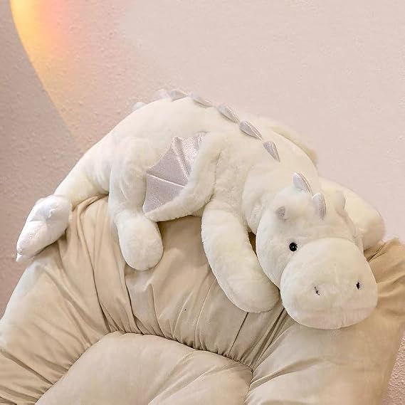 White Dragon Plush Toy 90cm Medium Soft Toy for Kids and Adults Sturdy Fluffy Plush Pillow