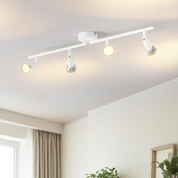 LVWIT Kitchen Lights Ceiling White,Light Fittings Ceilings,4 Way Ceiling Spotlight Fitting,Ceiling Lights Living Room,GU10 Base Spot Lights for Lounge Bedroom Dining Room(NO Bulb)