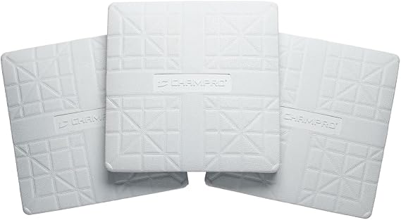 CHAMPRO Pro Style Molded Rubber Base Set of 3 Ground Anchored Bases for Baseball and Softball, White, 15" x 3"
