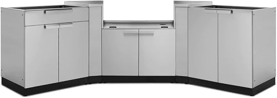 NewAge Products Outdoor Kitchen Stainless Steel 5 Piece Modular Cabinet Set with 2-Door, Bar, Grill and Corner Cabinets, 65085