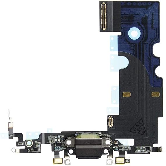 Charging Connector flex cable compatible with iPhone 8 Space Grey - Charging Port with Black USB Dock, Microphone and GSM Antenna