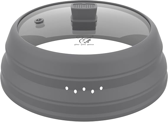 Microwave Splatter Cover Glass Cover Guard Lid with Collapsible Silicone for Food Pot Plate Cover 11.8 inch Light Grey