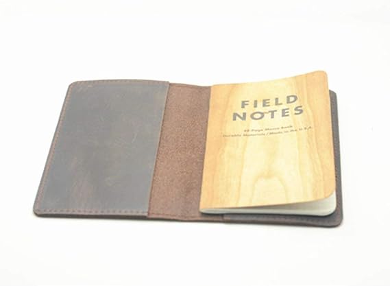JJNUSA Handmade Vintage Genuine Leather Slim Leather Journal Cover for 3.5" X 5.5" Field Notes Moleskine Cahier Cover Travel Notebooks Wallets for Men Women (Darkbrown)