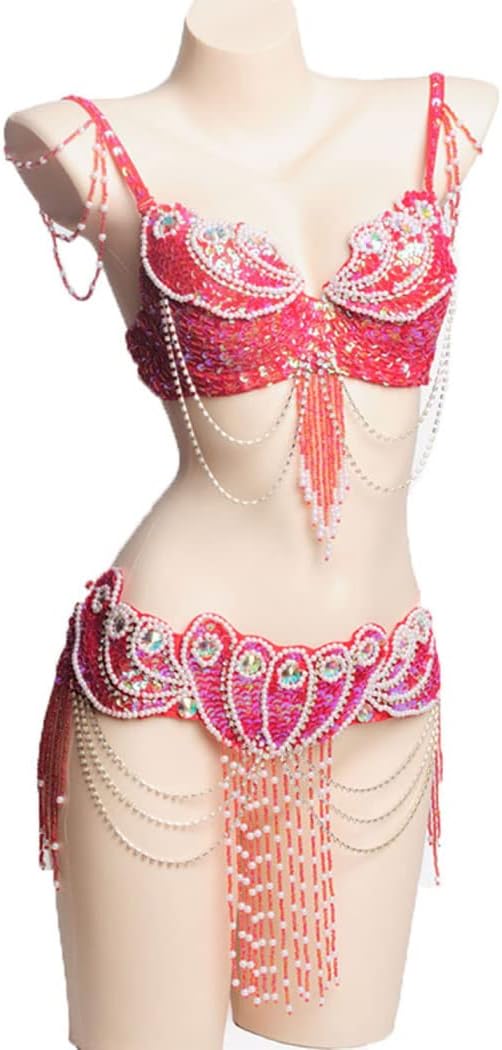 Women Belly Dance Outfits Performance Dresses Tribal Belly Dancwer Costumes Belly Dance Bra and Belt 2 Piece Set
