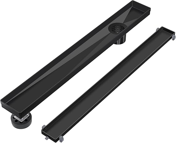 EXF Offset Linear Shower Drain 24 Inch Matte Black with Tileable Cover