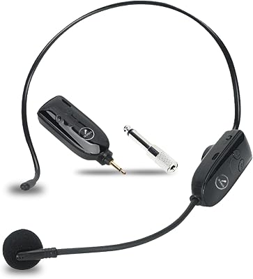 2.4G Wireless Microphone Headset, UHF Wireless Headset Mic and Handheld Mic 2 in 1, 165FT Range, 3.5mm & 6.35mm Jacks, Ideal for Teaching, Fitness, Yoga, PA System, Amplifier, Training Black