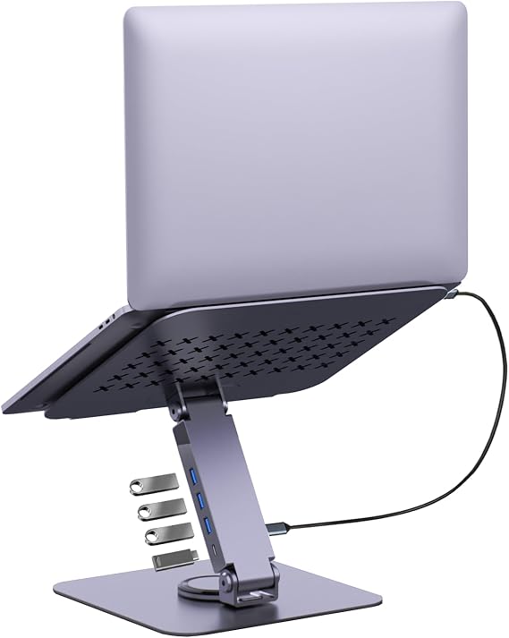 EJAY 折りたたみ式ノートパソコンスタンド 4ポート 3A1C ハブ付き MacBook Pro用