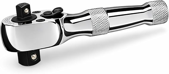 Powerbuilt Stubby Ratchet, Dual Head Ratchet, 1/4 Inch and 3/8 Inch Drive, Reversible Switch, 72 Tooth, Small Tight Space - 640931