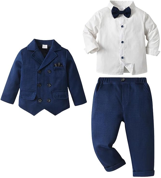 Baby Boys 4pcs Gentleman Sets Blazer and Pant and Long Sleeve Shirt Leisure Suit Black 80