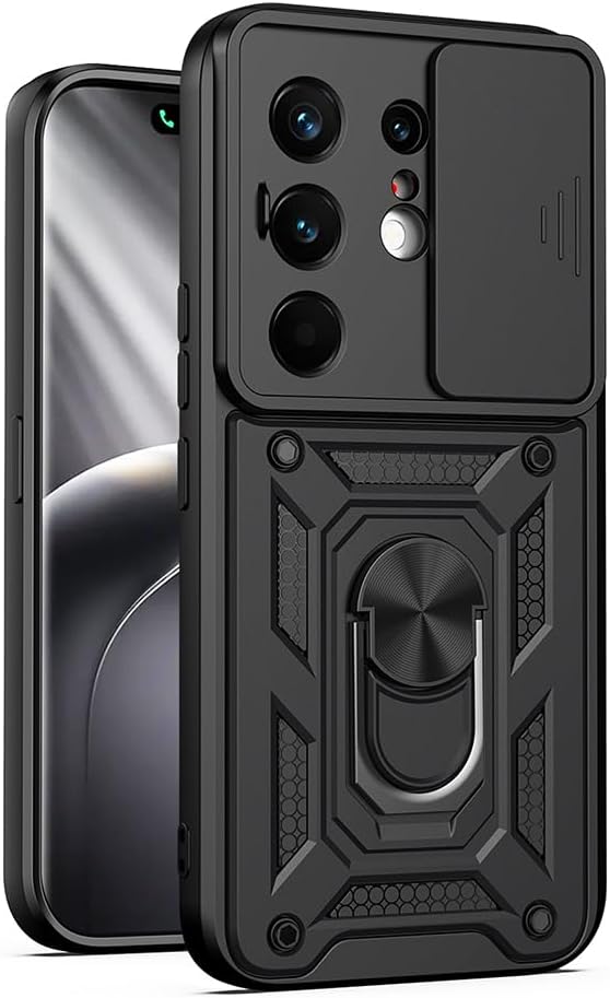 UnDePlus Tecno Camon 50 Pro ile uyumlu Kılıf Kamera Korumalı Zırh Tank Sürgülü Vega Kapak Siyah