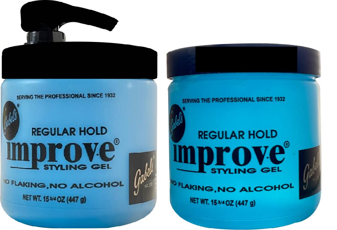 Gabel's Improve Styling Gel, Regular Hold, Blue, 15.75 oz Pack of 2 Pack with Pump and no Pump Each. Gabel's Manufacturer Direct. Exclusive with Gabel's official Black logo label
