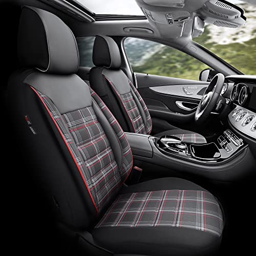 Otom Car Seat Covers for Front Seats, 2 Pieces Front Seat Cover Set with Extra Functions, Breathable Premium Cloth Universal Fit for Most Cars Trucks Vans SUVs - GTI Sports Design Black
