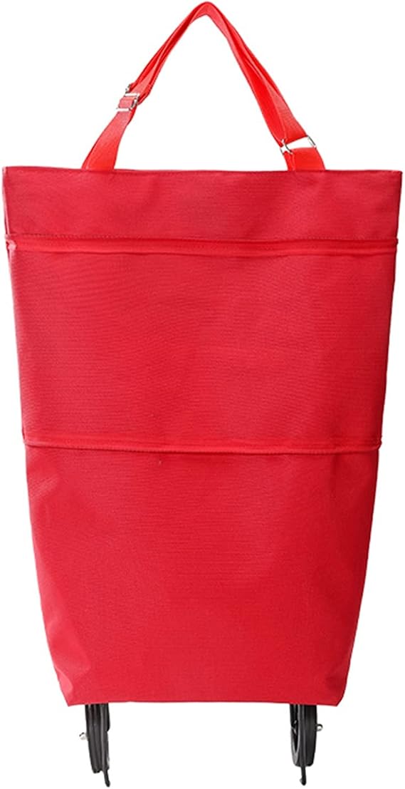 Shopping Trolleys Wheeled Foldable Shopping Bag Cart Double Rolling Wheels Loading Utility Shopping Laundry Grocery Luggage Portable Utility Carts,Shopping Trolleys.(Red)