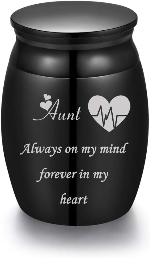 Mini Stainless Steel Decorative Cremation Keepsake Urns for Ashes 1.57 Inch High Small Funeral Urns Memorial Ashes Holder Share with Familiy Members-Black Color