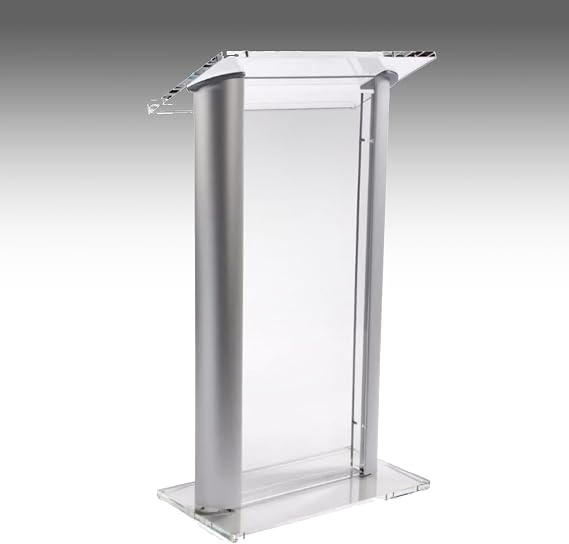 Acrylic Podium Stand, Modern Podium Lectern, Clear Church Pulpit, Professional Presentation Podiums for Churches, Classroom, Concert, Speech, Weddings(Silver)