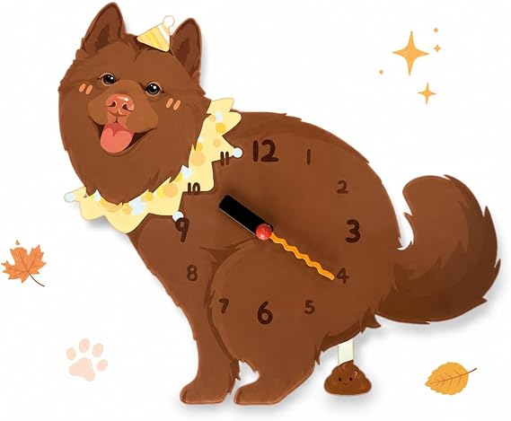Pooping Dog Clock Pendulum Wall Clock Funny, Silent Non Ticking Wooden Novelty Decor with Swinging Pendulum, Cute Dog Lover Gift for Bathroom Kitchen Living Room Office Home (Style 30)