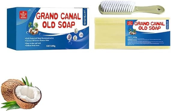 Canal Old Soap with Brush,2024 New Canal Soap Bar for Stains Canal Soap Bar Stain, Remover Easily Remove Stains from Clothes Grand Canal Soap for Clothes, Shoes, And Any Stains. (1)