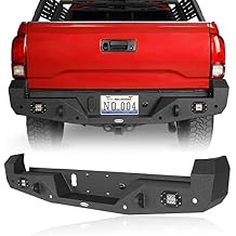 u-Box Tacoma Rear Bumper Texture Steel Step Bumper w/D Rings & 2x LED lights Compatible With Toyota Tacoma 3rd Gen Pickup Trucks 2016-2023 - Off Road Bumper