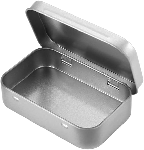 Metal Storage Tins with Lids - Compact Hinged Rectangular Tins for Jewelry, Key, Candies (Silver)