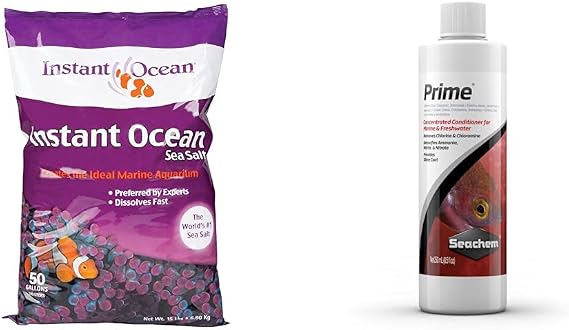 Instant Ocean Sea Salt (50 gal)_MB & Seachem Prime Fresh and Saltwater Conditioner - Chemical Remover and Detoxifier 500 ml