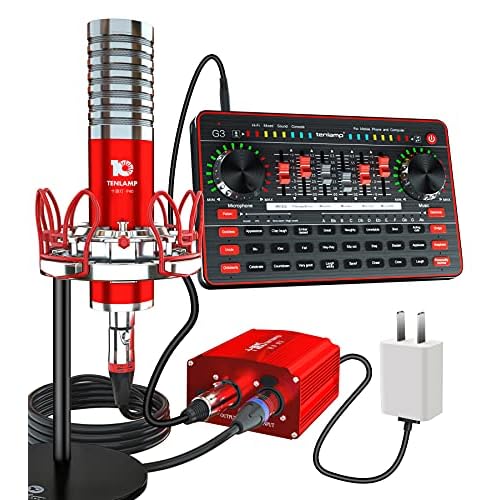 tenlamp Studio Microphone Bundle, Professional Large Diaphragm XLR Cardioid Condenser Mic & G3 Audio Interface with Mixer and Sound Card Board for PC Broadcast Live Streaming Recording Podcast