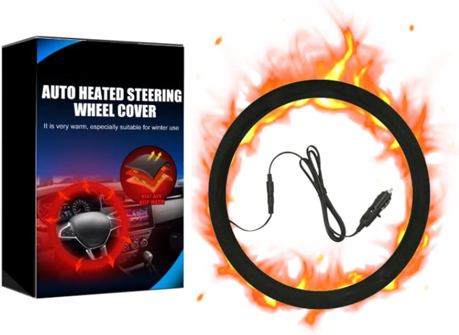 Ovfioaji Heated Steering Wheel Cover 15 Steering Wheel Warmer 12V Heated Auto Steering Wheel Protector Cover for Winter Universal Fit Steering Wheel Outer for Cars Trucks Vans
