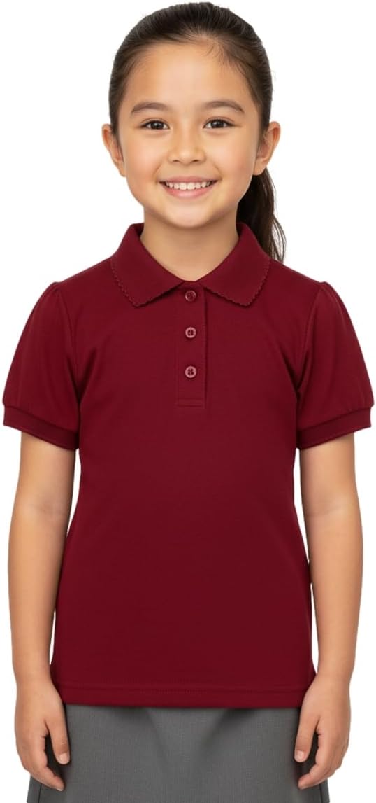 unik Girl's Uniform Polo Shirt Short Sleeve White Navy Sky Blue Red Green Pink