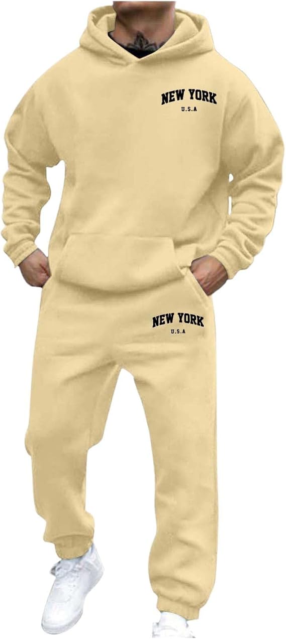 Tracksuit Mens Full Set Long Sleeve Hooded Sweatshirt and Sweatpants Set Hoodie Joggers Sets 2 Piece Fashion Sweatsuits for Men Sport Set Sweatpants and Sweatshirt Christmas Jumpers for Men Uk