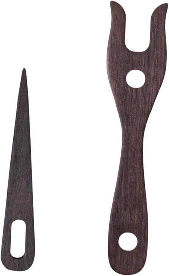 2Pcs Knitting Fork and Eye Needle Kit Lucet Fork Cordmaking Crafts Ancient Cording Tool Knitting Fork Braiding Tool Necklace, Deep Brown
