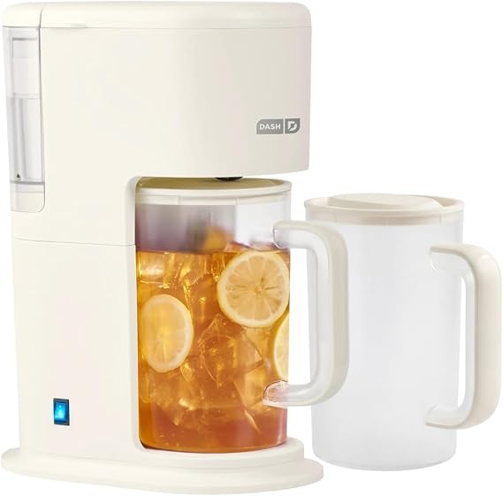 DASH Summer SippersTM Iced Tea Maker and Iced Coffee Maker - Dissolves Sugar, Brews Over Ice - Reusable Coffee Filter for Grounds, Loose-Leaf Tea & Bags - Two 32oz Pitchers & Infuser Cylinders