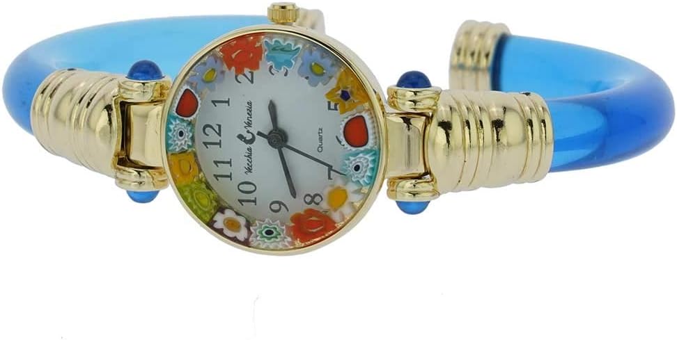 Glass Of Venice Murano Glass Millefiori Bangle Watch - Blue Gold Multicolor
