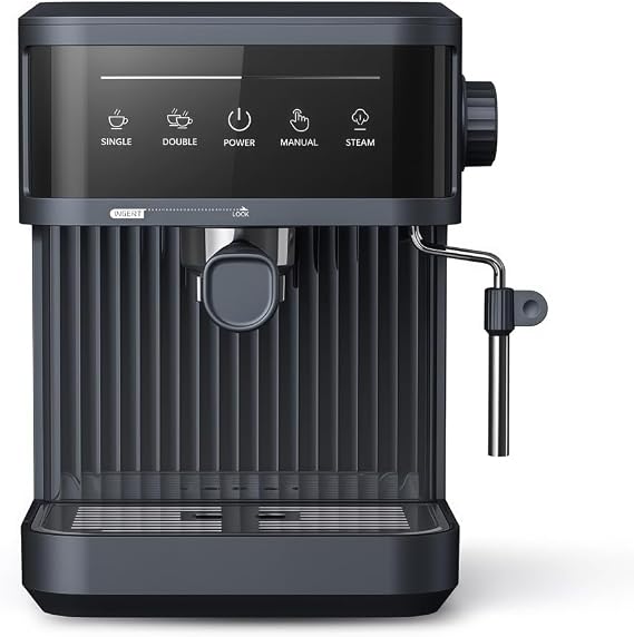 Cafe Latte Machine with Milk Forter, Semi-Automatic Coffee Maker, Compact Home Use, Glass Server, Black, Easy to Clean Black