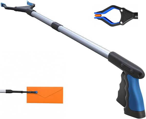 FitPlus 2024 Upgrade PowerGrip T9, Grabber Reacher Tool, Wide Jaw, Foldable, Steel Cable, with 96 Grip Points for Firm Grip, 32" with Magnet
