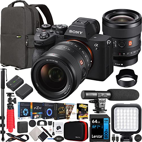 Sony a7 IV Full Frame Mirrorless Camera Body with FE 24mm F1.4 GM G Master Lens ILCE-7M4B  SEL24F14GM Bundle with Deco Gear Photography Backpack  Monopod  Extra Battery, LED and Kit Accessories