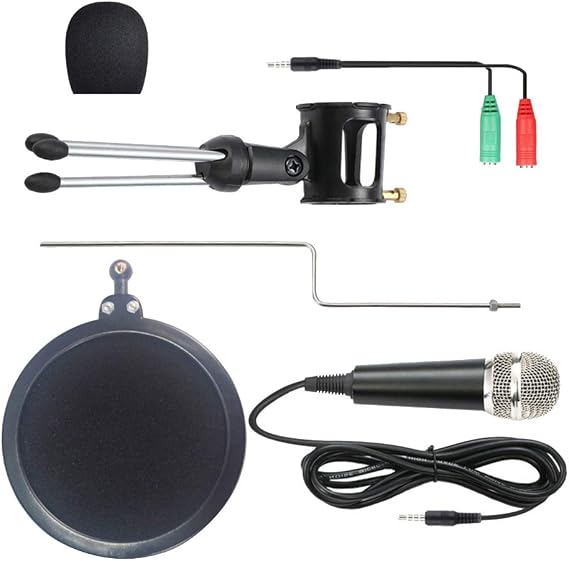BESTonZON Condenser Microphone Black with Adjustable Boom Arm Stand | Microphone Kit with Tripod Stand, Uni-directional Polar Pattern for Recording, Back to School Decorations
