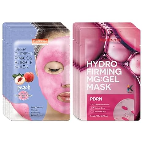 Purederm Peach Bubble Face Mask (5 Packs) & Firming MG Gel Mask (5 Packs)
