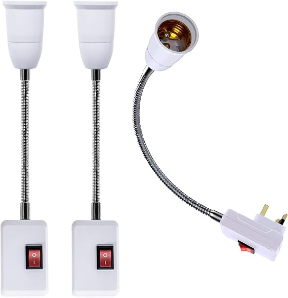 Flexible E27 Lamp Holder, 3PCS Plug in Wall Lights, Extension Bulb Adapter with On/Off Switch,E27 Bulb Holder with 15CM Gooseneck, 360° Adujstable Wall Lamp with Plug in Lights Converter for Hallway