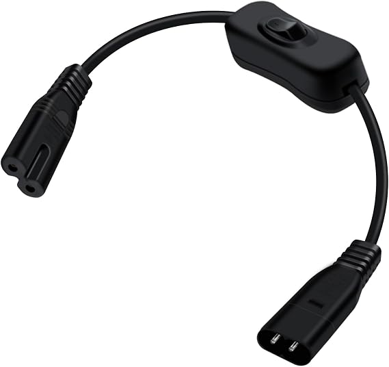 C7 C8 Switch 250 V 2.5 A C7 to C8 Extension with Switch 2x0.75mm² Copper Core for TV, Monitor, Printer, Scanner, PS5, Xbox Series (Black 0.3 m)