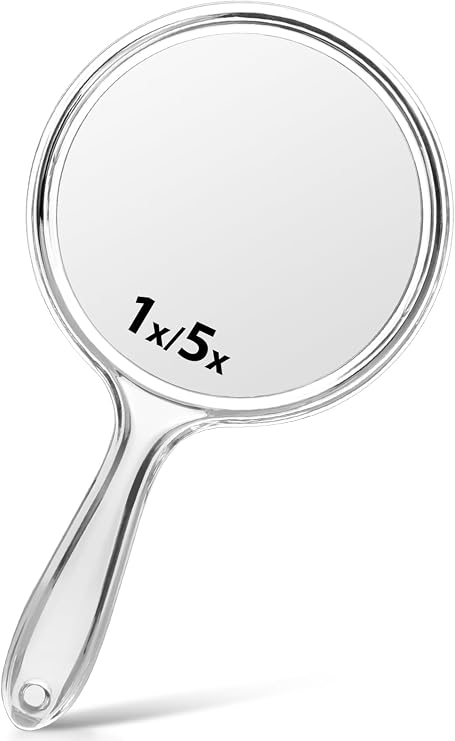 Macaki Double-Sided Handheld Mirror with 1X/5X Magnification, 21 x 11 cm